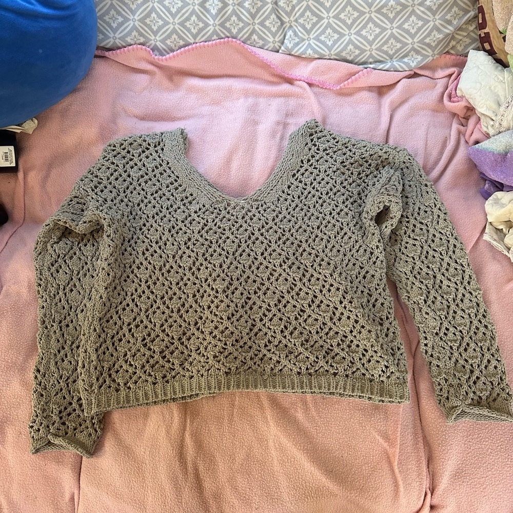 Women's Crochet Knit Sweater - green